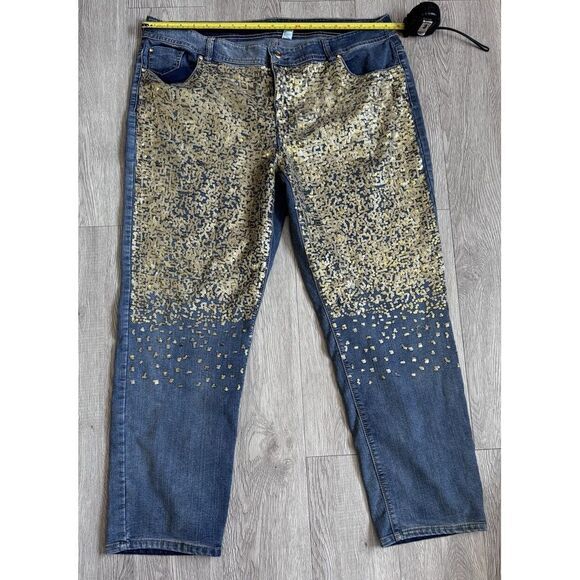 Chico's Denim - Chico's Platinum Jeans Size 35 Short‎ Denim Stretch GOLD sequins